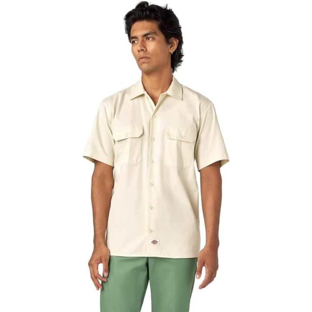 NEW! Dickies Men's Short-Sleeve Work Shirt, Stone Whitecap Grey, SMALL